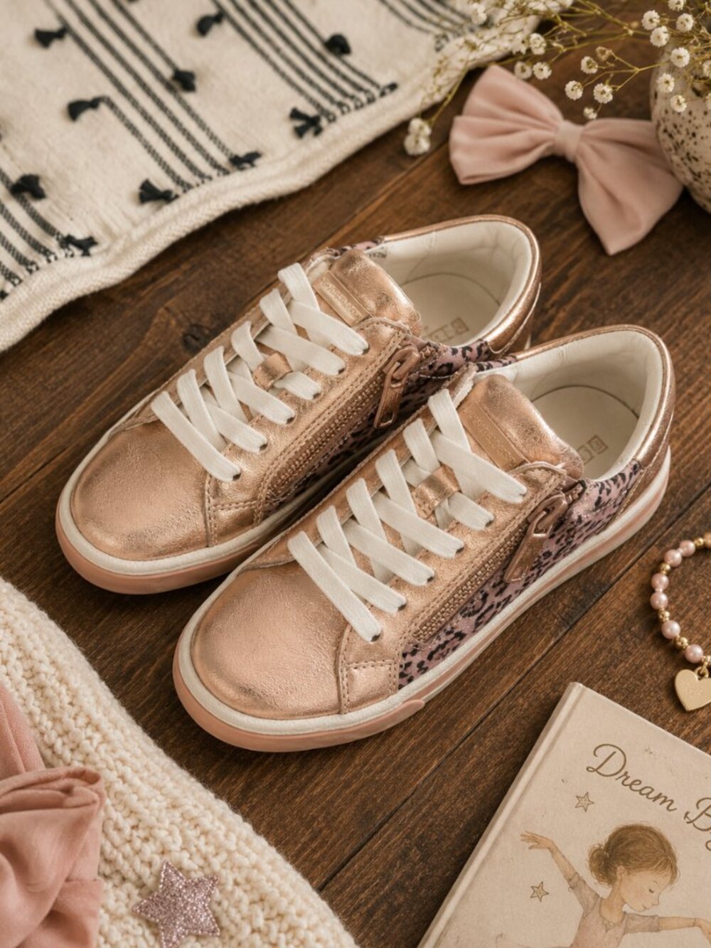 DV by Dolce Vita Rose Gold Metallic Girls Sneakers with White Laces